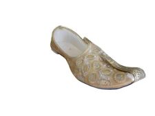 Men Shoes Traditional Jutti Handmade Wedding Gold Mojari Khussa Loafers US 7-11