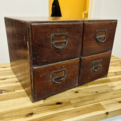 Quarter Sawn Oak Dovetail 4 Drawer Card Catalog Index File Antique **READ** - Image 1 of 4