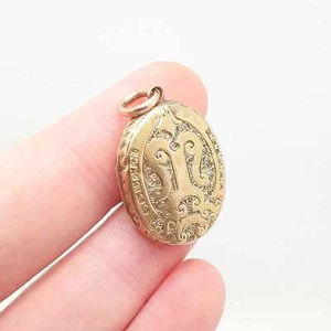 Antique Victorian Locket Solid 14kt 14k Gold Hand Engraved Mourning Solid 585 - Picture 1 of 10