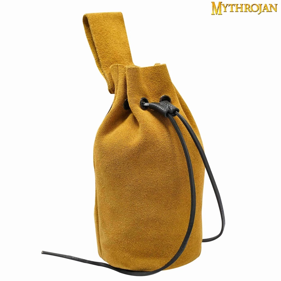 Mythrojan Drawstring Belt Pouch Suede Leather Renaissance Costume Bag