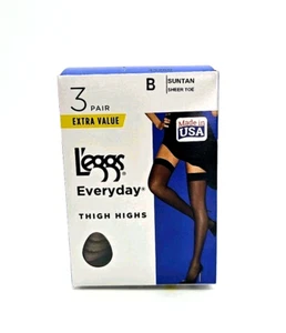Leggs L'eggs Everyday Thigh Highs Sheer Toe Suntan Size B 3 Pairs *Discontinued  - Picture 1 of 2