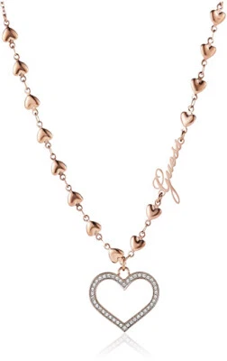 Halskette Frau GUESS Herz Stahl Rosen Gold Vergoldet Pink UBN28005 - Bild 1 von 2
