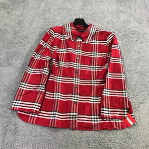 NINA MCLEMORE Jacket Womens 16 Silk Gingham Check Red Black Shirt Jacket $ 450 - Picture 1 of 9