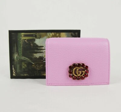 Nueva Cartera Gucci Marmont Para Mujer Cuero Rosa con Cristal Doble G 499783 5871 Foto 1 de 4