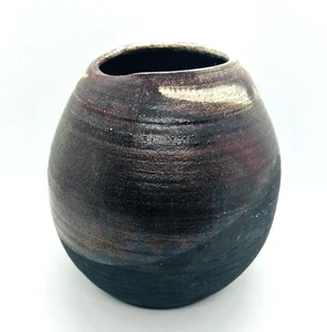 Vaso ceramica artistica studio a fuoco Raku marrone nero iridescente alto 6,5" - Foto 1 di 12