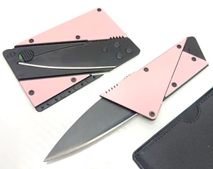 2 Pink Stainless Folding Credit Card Wallet Knife BUNDLE LOT Sharp Backup Blade - Picture 1 of 4