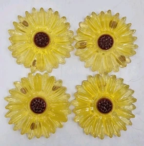 Set Of 4 Lucite Coasters Sunflower MCM Acrylic Read - Picture 1 of 11