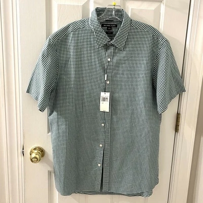 Camisa Michael Kors Para Hombre A Cuadros Verde Blanco Algodón Manga Corta Abotonada XL Nueva  Foto 1 de 4