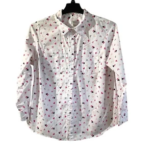 Camicetta CJ Banks con bottoni cuori stravaganti giocosi bianco rosa marrone grigio taglia X - Foto 1 di 4