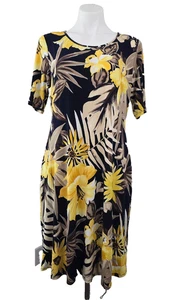 Susan Graver Printed Liquid Knit Elbow-Sleeve Dress w/Pockets Floral MulticolorM - Picture 1 of 3