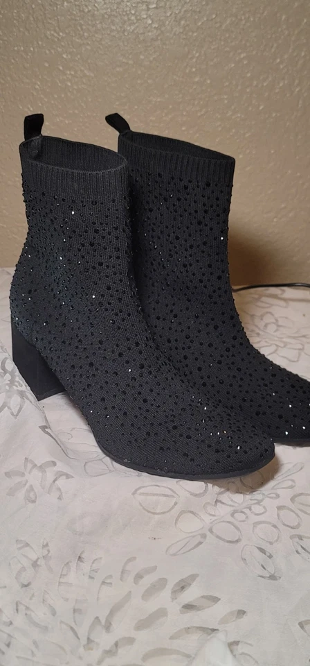 Kenneth Cole Reaction 切尔西踝靴女式 8 码黑色闪亮亮片 — 第 1/4 张图片