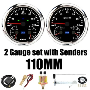 110mm GPS Speedometer 0-120km/h/Fuel/Volt/Tacho/Oil/Temp Gauge Set with Senders - Imagen 1 de 9
