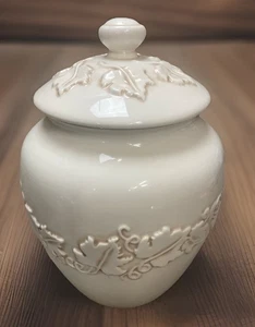 Vintage White Ceramic Cookie Jar w/Grape Vines by Seattle Inspirado Stonelite - Picture 1 of 13