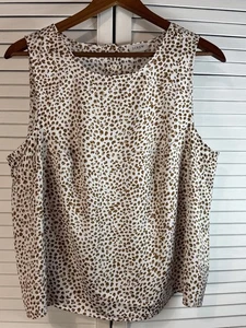 J Crew Size L Cotton Blend Sleeveless Tee Top Tank Casual Pullover White Brown - Picture 1 of 9
