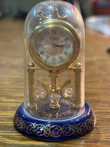Vintage Elgin Miniatur Jubiläumsuhr Blau & Gold Quarz funktioniert - Bild 1 von 7