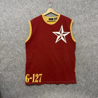 Винтажная мужская майка без границ M красная желтая звезда графика Y2K 2000-е - Изображение 1 из 4