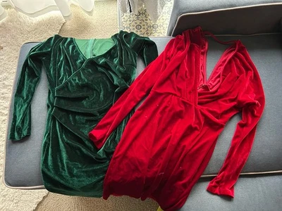 Vestidos de terciopelo rojo y verde manga larga para mujer grandes vacaciones de Navidad Foto 1 de 3