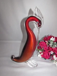 MURANO METALLIC RED ORANGE GOLD BLOWN GLASS HERON CRANE FIGURINE 11 ¾" - Picture 1 of 11