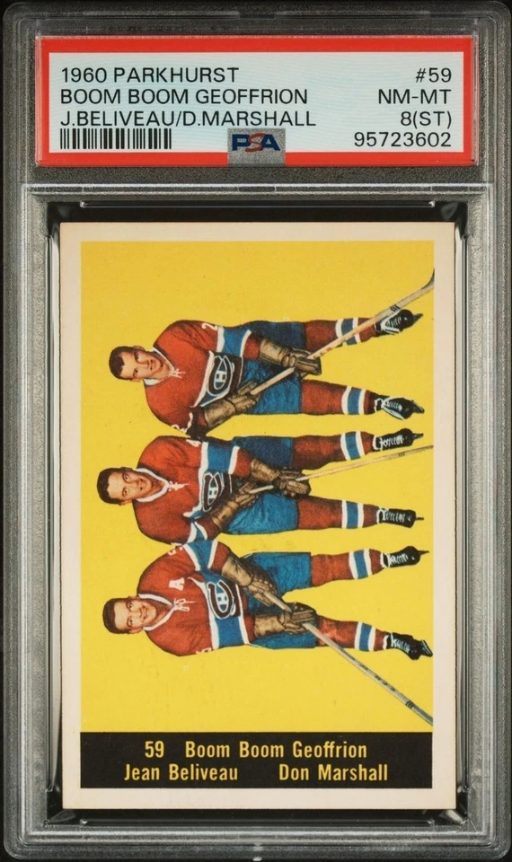 1960-61 Parkhurst Jean Beliveau Boom Boom Geoffrion HOF #59 PSA 8 NM-MT (ST) - Image 1 of 2