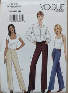 Vogue 7685 Misses/Miss Pantalones Pequeños Piernas Rectas Patrón Pantalones Pantalones Slacks Talla 6~22 Upick - Imagen 1 de 5