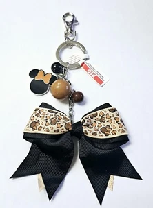 Brand New w/Tags Disney Minnie Mouse Leopard Bow & Charms 7" Keychain/Bag Charm  - Picture 1 of 5