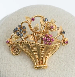 Schöne 18K Vintage Korb Brosche / Anhänger mit Saphiren und Rubinen. - Bild 1 von 6