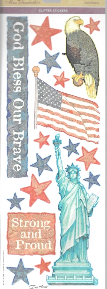 America Patriotic EE. UU. Estrellas Rojas Azules Bandera Valiente Fuerte Miss Elizabeth Pegatina Foto 1 de 1