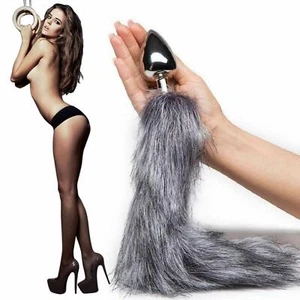DILDO PLUG BUTT SADOMASO CODA lupo grigio SEX TOY ANALE PLAY SLAVE intimo sexy - Foto 1 di 8