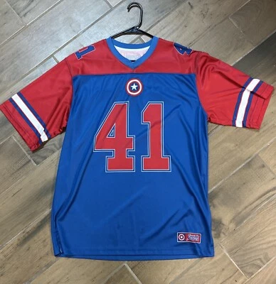 Captain America Marvel Avengers Super Soldier Blue Red Jersey Shirt Mens L - Image 1 of 4