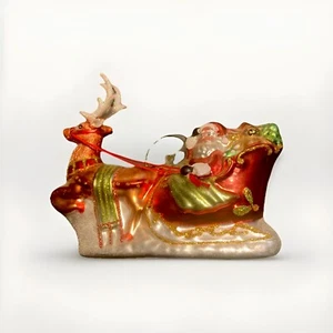 Robert Stanley Hand Blown Glass Santa Reindeer and Sleigh Ornament Christmas - Picture 1 of 8