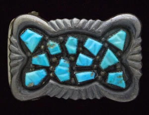 Vintage Natural Turquoise Cluster Belt Buckle By George & Lupe Leekity - Picture 1 of 3
