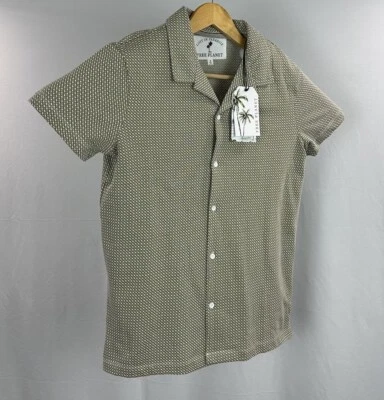 FREE PLANET Button-Up Shirt Men's Small Green Short Sleeve Cotton Summer Leisure - Image 1 of 4