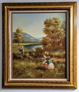 Charming Joe Younger "Girls Picking Flowers" Oil On Canvas Painting 20"x 24"... - Picture 1 of 7
