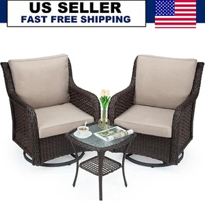 3 Pieces Outdoor Wicker Swivel Rocker Patio Set ,Bistro Set Backyard with Table - Picture 1 of 11