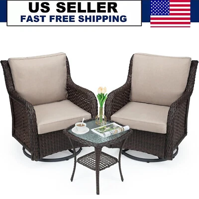 3 Pieces Outdoor Wicker Swivel Rocker Patio Set ,Bistro Set Backyard with Table - Image 1 of 4