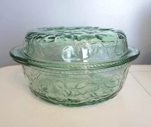 Libbey 80s Fruit Green Glass 3 QT Casserole & 10" LID Pie Oven Proof Baking Dish - Picture 1 of 4