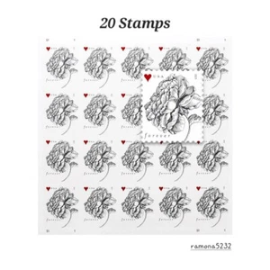 FOREVER Postage 1 Sheet Of 20 STAMPS Wedding Vintage Rose Genuine - Picture 1 of 4