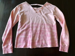 EUC Girls JUSTICE Tie Dye Pink White Sweatshirt Sz 10 Strappy Back LOVE - Picture 1 of 3