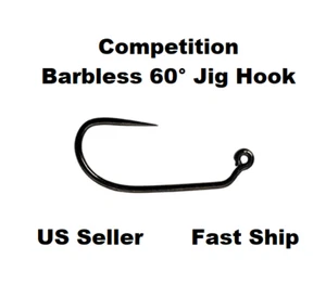 60° Jig Competition Barbless Hooks #12 #14 #16 Euro Nymph Fly Tying Black Nickel - Picture 1 of 5