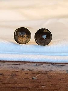 14K/.925SS ROUND ROSE CUT SMOKY CUT QUARTZ EARRINGS. 8MM - Picture 1 of 3