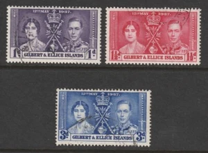 GILBERT AND ELLIS ISLANDS 1937 CORONATION SET OF 3 SG40/SG42 GOOD/FINE USED - Picture 1 of 2
