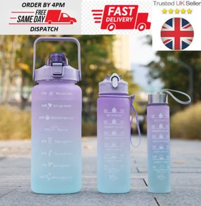 Leakproof Gradient Colour Water Bottle with Time Mark and Straw BPA Free  - Picture 1 of 14