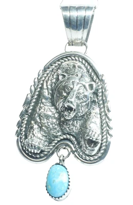 Navajo Sterlingsilber Amulett BÄR Türkis Medizinmann Signiert  Kraftamulett M1 - Bild 1 von 4