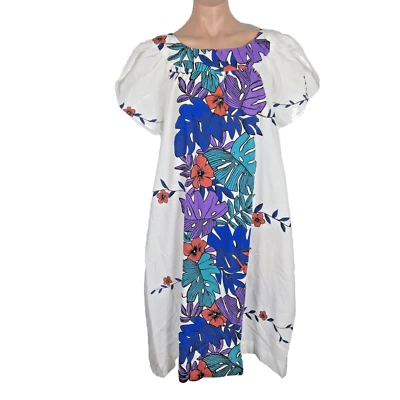 De colección Hilo Hattie Años 70 Hawaiano Kaftán Monstera Planta Floral Talla L Foto 1 de 4