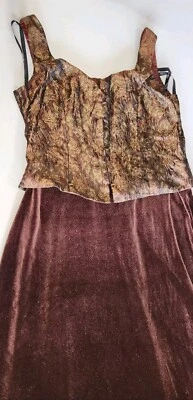 Vestido Vintage La Nuit Maxi Formal Metálico Top Marrón Terciopelo Parte Inferior Talla 12-EXCELENTE Foto 1 de 4