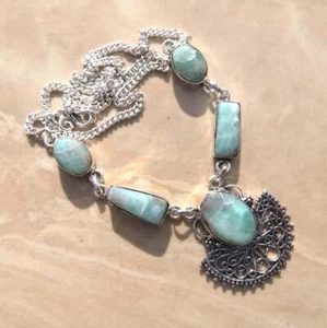 Handmade Blu Pallido Caraibi Larimar 925 Argento Sterling 20 " Collana #N01678 - Foto 1 di 1