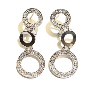 18K white gold .88ct Natural Diamond circle dangle leverback earrings 6.5g - Picture 1 of 6