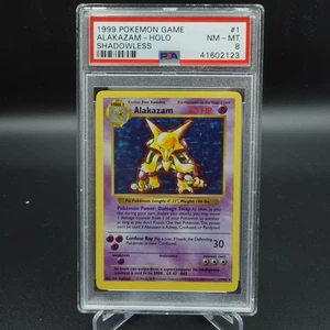 PSA 8 NM-MINT POKEMON CARD WOTC 1999 ALAKAZAM BASE SET SHADOWLESS CARD 1/102 - Picture 1 of 2