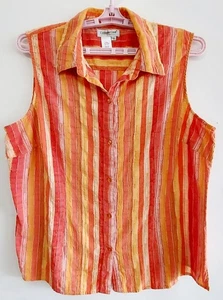 Blusa COLDWATER CREEK para mujer 2X sin mangas tejido dobby a rayas con botones - Imagen 1 de 8