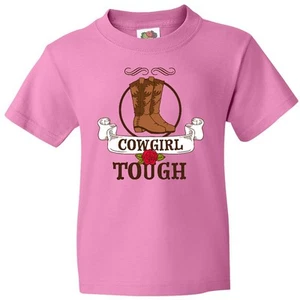 Inktastic Cowgirl Tough With Cowgirl Boots And Rose Youth T-Shirt Country Girl - Picture 1 of 5